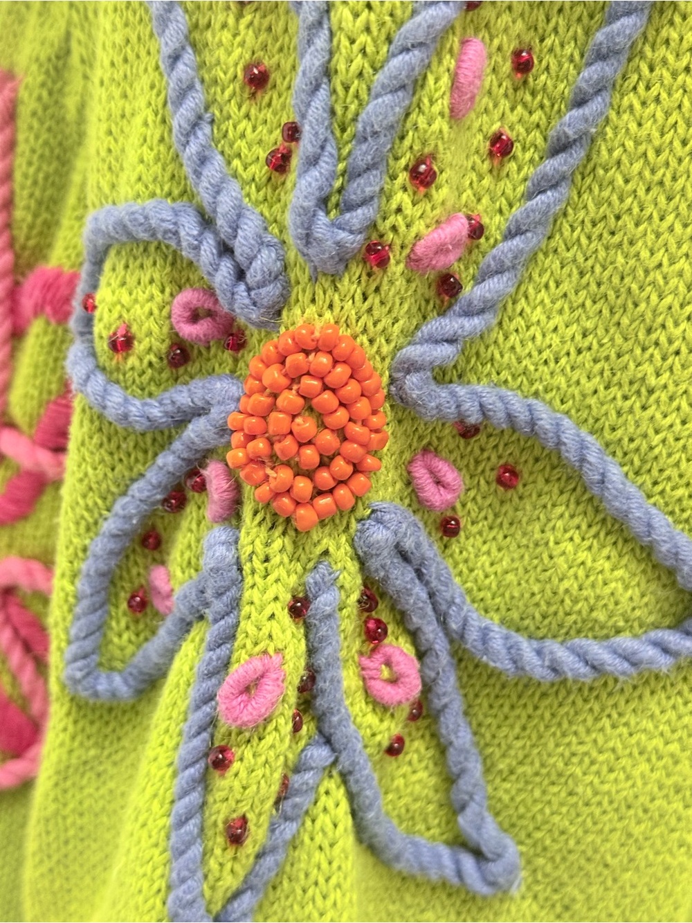 Vintage Cervelle 3D Floral Embroidered Beaded Novelty Cardigan Lime Green M - Picture 9 of 15